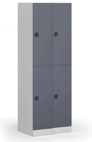 Šatníková skrinka S1 s úložnými boxmi, 2 boxy, 1850 x 300 x 500 mm, kódový zámok, modré dvere