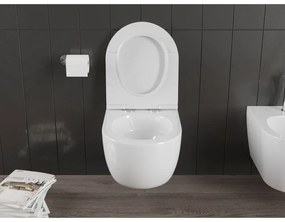 Mexen Carmen, závesná WC misa 490x365x340 mm, Rimless Tornádo + WC sedadlo z duroplastu, biela lesklá, 30880500T