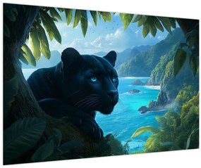 Obraz - Čierny panter v džungli (90x60 cm)