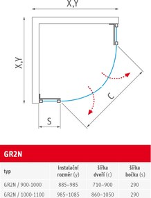 Roth Štvrťkruhový sprchový kút GR2N - bez vaničky ROTH-Variant: dĺžka: 100-110 cm, šírka: 100-110 cm - (GR2N 1000-1100 - 187-1100000-00-02), ROTH-Pro…