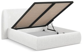 Biela čalúnená dvojlôžková posteľ s úložným priestorom s roštom 160x200 cm Hauke – Makamii