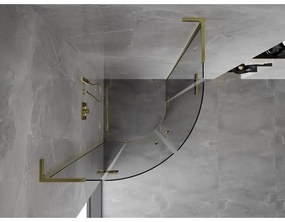 Mexen Mist L, štvrťkruhový sprchový kút s 2-krídlovými dverami, 90 x 90 cm, číre sklo, zlatý lesklý profil, 8A33L-090-090-50-00