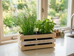 AMADEA Drevený obal s kvetináči s motívom čipky, 32x17x15cm Český výrobok