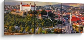 Obraz - Panorama Bratislavy, Slovensko (s hodinami) (90x30 cm)