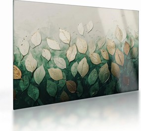 Sklenený obraz - Zlato-zelené listy (70x50 cm)