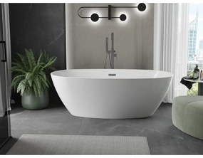 Mexen Eris, voľne stojaca vaňa 155 x 80 cm, biela, brúsený grafit prepad, 53441558000-95