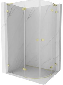 Mexen Lunar, L polkruhový výklopný sprchový kút 100 x 80 cm, 8mm číre sklo, zlatý matný profil, 833L-100L-080P-55-00