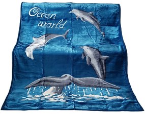 Teplá deka modrej farby s motívom delfínov