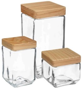 5Five® Sklenená bytelná dóza hranatá s dreveným vekom, 1,7l KWADR