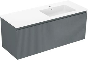 Mexen Rivel, kúpeľňová skrinka 120 cm s pravým umývadlom Otis, 1S, 1D, drážkovaná, grafitová/biela matná, 91A23-12047-3-BBFF66-W18P01