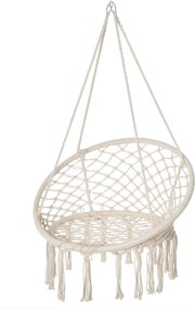 Outsunny Závesná Stolička do Interiéru a Exteriéru, Hojdačka, Prenosná Cestovná Hojdačka Ø 80 x 42H cm Macramé Bavlna Polyester Béžová | Aosom