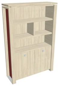 Vysoká skriňa Verno+ S 140 x 46 x 210 cm, s regálom, agát / červená