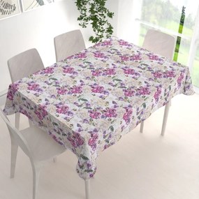 Biante Dekoračný obdĺžnikový obrus PML-108 Fialové kvety s motýlikmi na bielom 60x100 cm