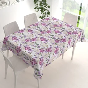 Biante Dekoračný obdĺžnikový obrus PML-108 Fialové kvety s motýlikmi na bielom 120x180 cm