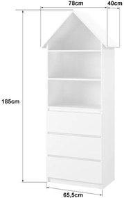 Detský domčekový úložný regál 185 cm - BEZ MOTÍVU - ružový