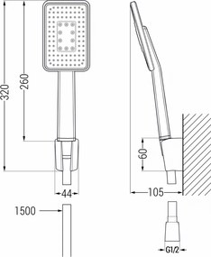 Mexen príslušenstvo - 1-bodový ručný sprchový set R-54, čierna/chróm,  785545052-71