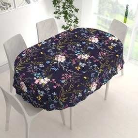 Biante Bavlnený oválny obrus Sandra SA-557 Modro-ružové kvety na tmavo modrom 50x100 cm