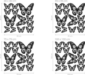 Čierne motýle 13 ks textilné znovu prilepiteľné nálepky na stenu hárok 20 x 20 cm