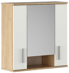 Závesná kúpelňová skrinka so zrkadlom Leah 01 (dub sonoma + biela matná). Vlastná spoľahlivá doprava až k Vám domov. 1065343