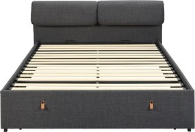 Tmavosivá čalúnená dvojlôžková posteľ s úložným priestorom s roštom 160x200 cm Calvi – Actona