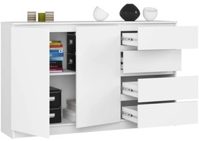 Komoda K013 160 cm biela - 2 skrinky a 4 šuplíky