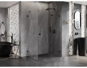 Mexen Lunar, pravostranný výklopný sprchový kút 100 x 70 cm, 8mm číre sklo, čierny profil, 834-100-070-70-00-P