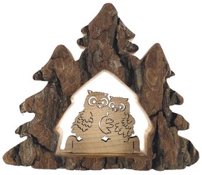 AMADEA Drevená dekorácia stromy s kôrou a sovami, masívne drevo, 10x13x3 cm