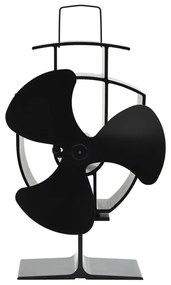 Teplom poháňaný ventilátor na krb s 3 lopatkami čierny