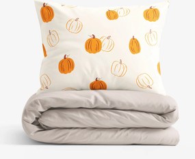Goldea bavlnené posteľné obliečky duo - jesenné tekvice s latte 140 x 200 a 70 x 90 cm