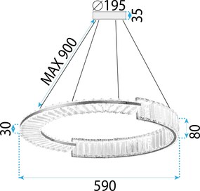 Toolight Toolight, LED krištáľové osvetlenie 60cm, APP1528-CP60, zlatá, OSW-06400