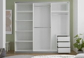 Šatníková skriňa so zrkadlom Carano, 215 cm, biela