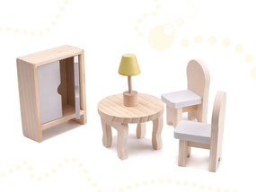 KIK Drevený domček pre bábiky 70 cm s nábytkom – trojposchodový moderný sivý