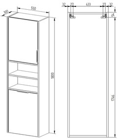 Mereo Mereo, Vigo, kúpeľňová skrinka vysoká s košom, 180 cm, MER-CN332