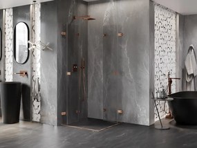 Mexen Lunar-F Duo, skladací sprchový kút 100 x 100 cm, 8mm číre sklo, profil medená matná, 836-100L-100P-65-00