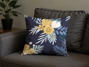 Sada 2 ks dekoračných povlakov na vankúš z mikrovlákna FLOWERISH 45x45 cm, tmavo modrá