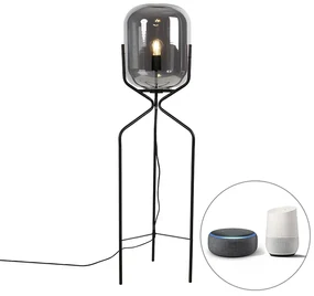 Inteligentná stojaca lampa čierna vrátane WiFi A60 dymové sklo - Bliss