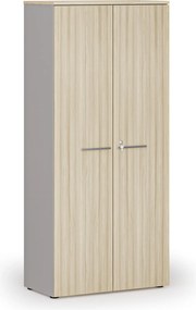 Kancelárska skriňa s dverami PRIMO GRAY, 800 x 420 x 1781 mm, sivá/dub prírodný
