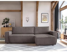 Taupe menčestrová rozkladacia/s úložným priestorom rohová pohovka Nihad – Bobochic Paris