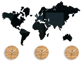 Sammer 3D nástenné hodiny do kancelárie mapa sveta v čiernej farbe World3Bambus