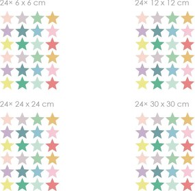 Farebné hviezdy textilní prelepiteľné nálepky na stenu 24 kusov 6 x 6 cm