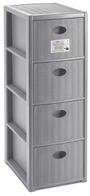 STEFANPLAST Úložný plastový regál Elegance Slim, 4 zásuvky, sivý