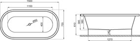 Polimat Akrylátová voľne stojaca vaňa Amona New 150x75 POLIMAT-Rozmery: 150x75, POLIMAT-Farba vane: Biela / grafit lesk