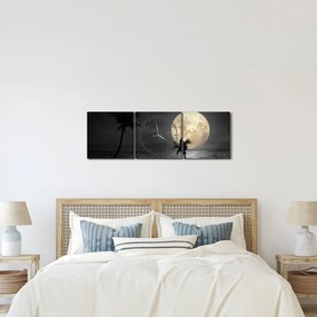 Obraz - Pláž za splnu v šedých tónoch (s hodinami) (90x30 cm)