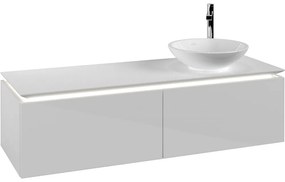 VILLEROY &amp; BOCH Legato závesná skrinka pod umývadlo na dosku (umývadlo vpravo), 2 zásuvky, s LED osvetlením, 1400 x 500 x 380 mm, Glossy White, B589L0DH