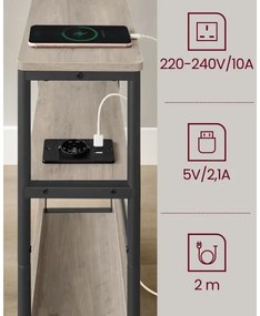 Odkladací stolík ROD s vstavanou zásuvkou a USB portami, hnedá/čierna