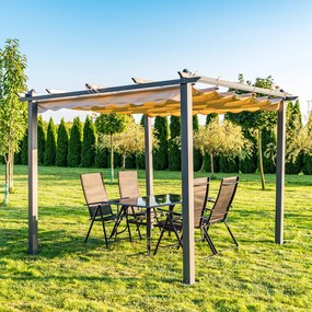 Hliníková pergola Handan 300x300 cm - čierna / béžová