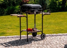 Veľký záhradný gril s nastaviteľným roštom, drevenými policami