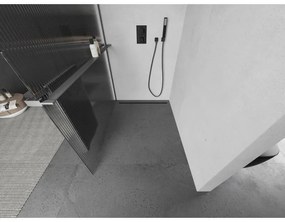 Mexen Kioto+, sprchová zástena Walk-In s poličkou a vešiakom 70 x 200 cm, 8mm sklo s rebrovým vzorom, grafitový profil, 800-070-121-95-09