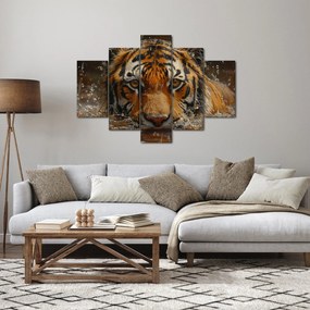 Obraz - Portrét tigra vo vode (150x105 cm)