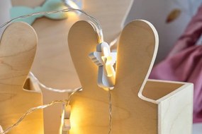 DECOLED LED svetlá na batérie 2 m teplá biela, 10 LED diód, drevené anjeli, priehľadný kábel IP20, 2×AA